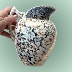 Antique Minton M&Co. “Rugby” transferware jug blue gold cottagecore